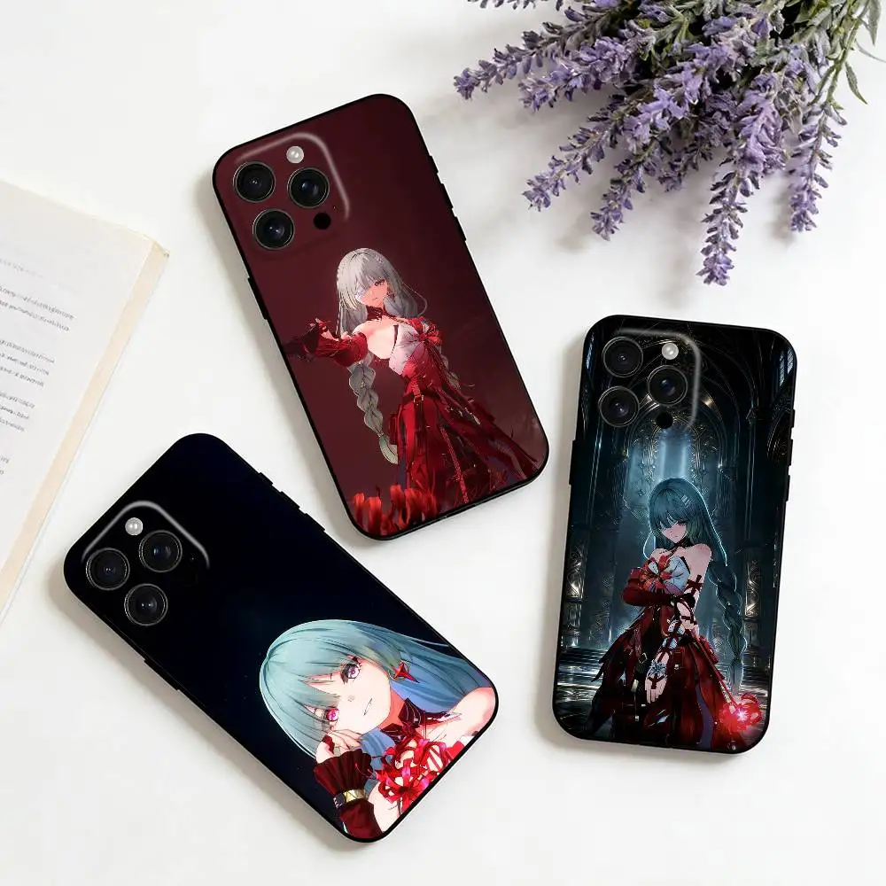 

P-Phrolova W-Wuthering W-Waves For iPhone 16,15,14,13,12,11,XS,XR,X,8,7,Pro,Max,Plus,mini Silicone Black Cover