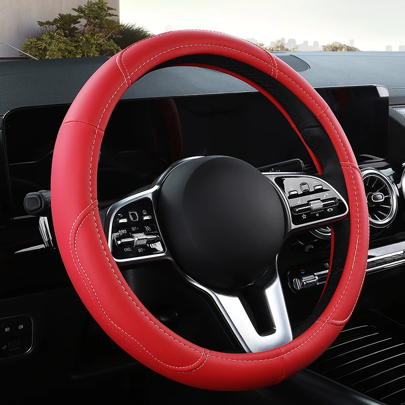 Car Anti-Slip Leather Steering Wheel Cover Universal Car Steering Wheel Protective Cover Fashion Style 38cm Pink