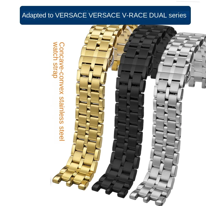 Stainless steel strap suitable for VERSACE V-RACE DUAL series concave convex mouth metal solid watch strap for men