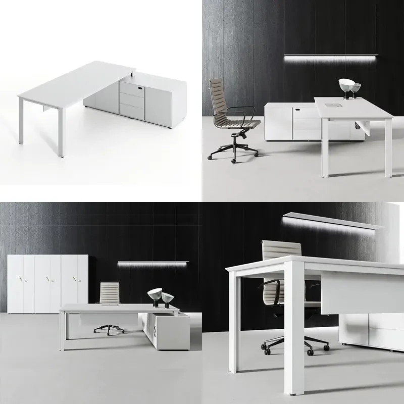 Modern Wooden Height-Adjustable Office Desk with Ergonomic Design Spacious Work Surface Storage Box Drawer for Home Office