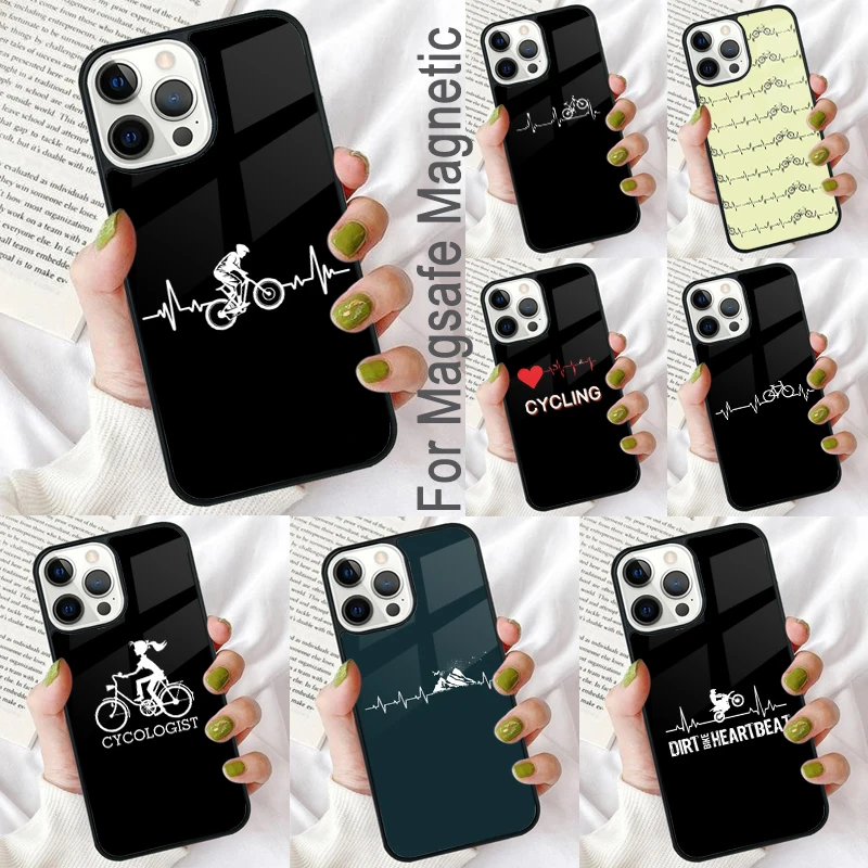 Cycling Heartbeat Bike Magnetic Soft Phone Case for iPhone 16 Promax 15 Pro 13 14 Plus 11 12 Mini MagSafe Coque