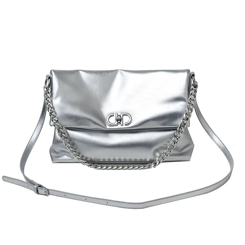 Trendy crossbodytas met ketting 2025, nieuw voor dames, casual opvouwbare schoudertas, lichtgewicht tas met grote capaciteit voor dagelijks gebruik