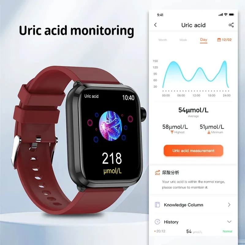 NonBREBlood Sugar Smart Watch pour homme, surveillance de la santé, ECG + PPG, montre de sport, appel Bluetooth, acide urique, lipide sanguin