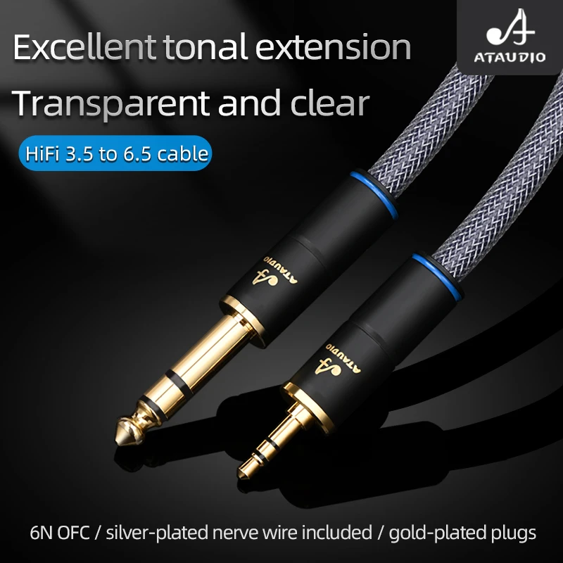 ATAUDIO HiFi 3.5mm do 6.5mm stereofoniczny kabel Audio 6N OFC 3.5 Jack do 6.5 TRS kabel do głośnik do telefonu wzmacniacza