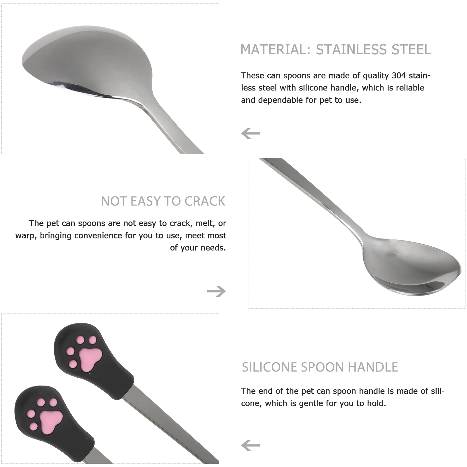 

4Pcs Pet Can Spoon Stainless Steel Cat Dog Food Scoop Non-Warp Melt Resistant Dishwasher Grip Design