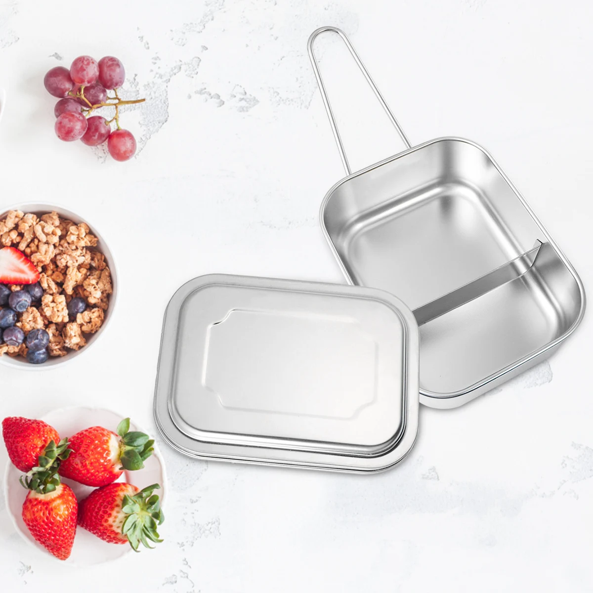 

Stainless Steel Lunch Box 304 Food Container for Office Camping Elderly Kids Lid Foldable H Snack