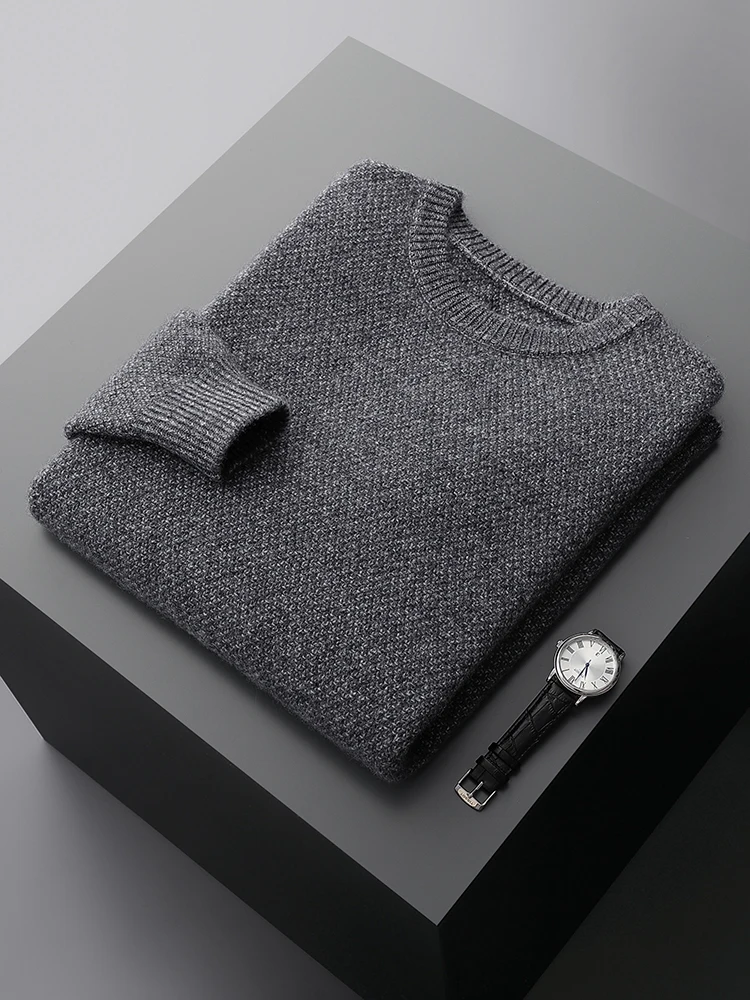 Light Luxury Autumn Winter Men's O-Neck Pullover Sweater Loose 100% Cashmere Thicked Warm Breathable Knitwear Soft Business Tops