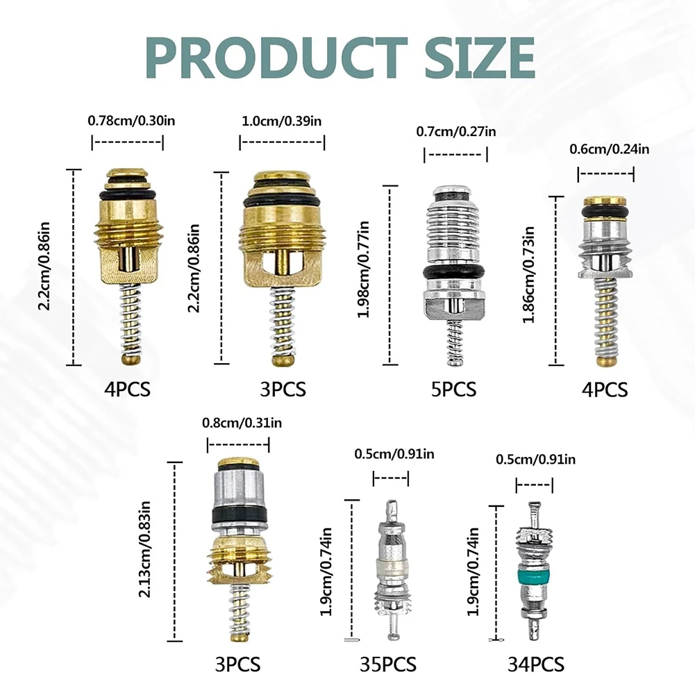 102 Stuks Airconditioning Ventiel Klep Cores A/C R12 R134a Accessoires Kit, Ventiel Cores Reparatie Tool ortment