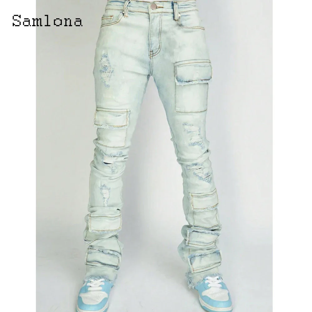 Men Sexy Jeans Denim Pants Casual Flare Pantalon Mens Streetwear 2024 European and American style Fashion Ripped Trousers New