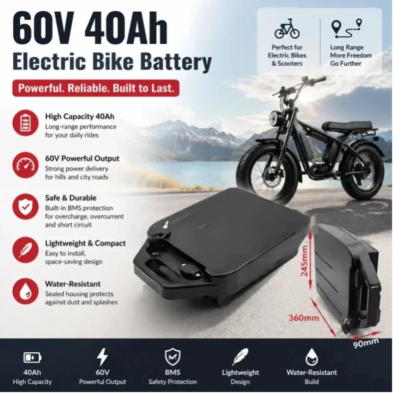 60V 40Ah Lithium-Akkupack für Elektromotorräder, 2000W Hochleistungsmotor, geeignet für Harley Davidson, faltbare Citycoco-Elektro-Scooter, inklusive kostenlosem Ladegerät