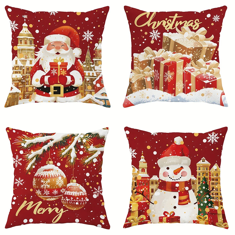 Christmas decoration pillow cover Santa Claus gift box Snowman color ball pattern living room sofa cushion suite room decoration