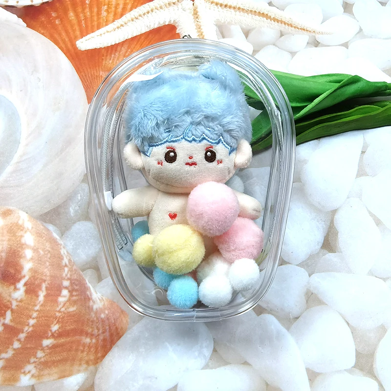 Yeni stil 10CM temizle açık taşıma çantası Mini Kawaii peluş bebekler çanta için 10cm-12cm Plushy Anime karikatür Nendroid oyuncaklar