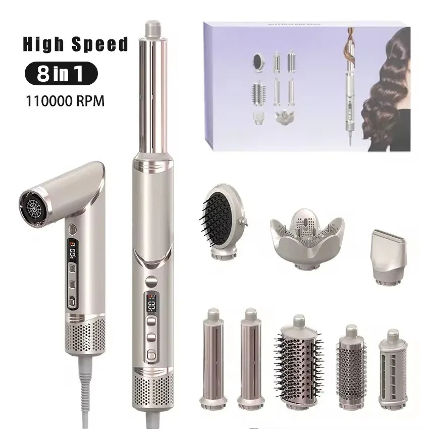 8-in-1 folding hair dryer, negative ion household set, multi-functional high-speed hot air comb
