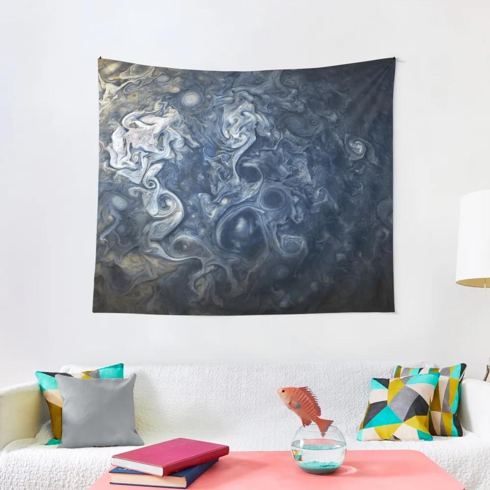 Swirling Blue Clouds of Planet Jupiter from Juno Cam Tapestry House Decoration Aesthetic Room Decors Tapestry