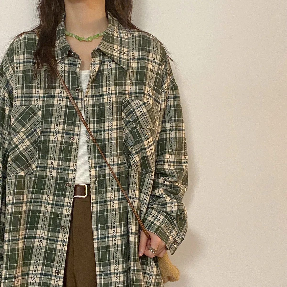 2025 Autumn New Retro Plaid Long Sleeve Shirts Women's Petite Loose Couple Style Versatile Shirt Jacket
