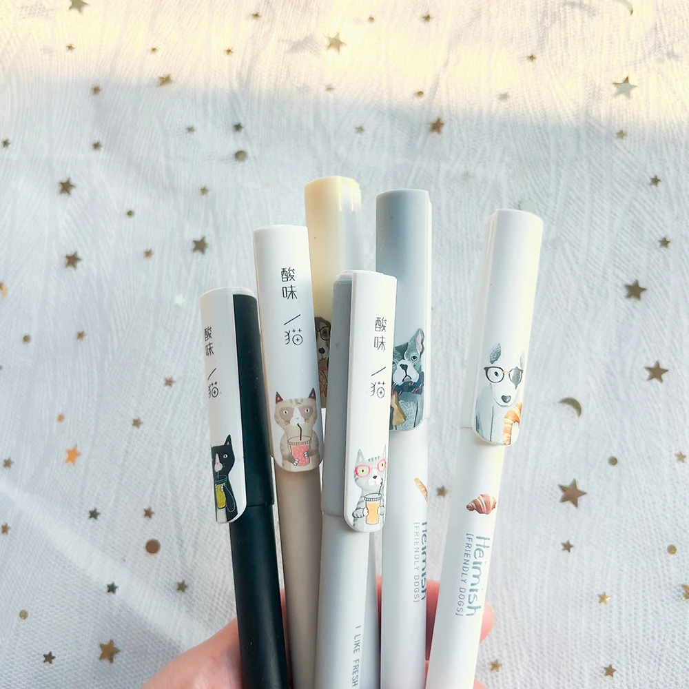 3 PCs Back To School Kawaii Stationery Cute Cat Dog Pen Aesthetic Stationary Full Needle Gel Pens School Supplies Cool Pens Item