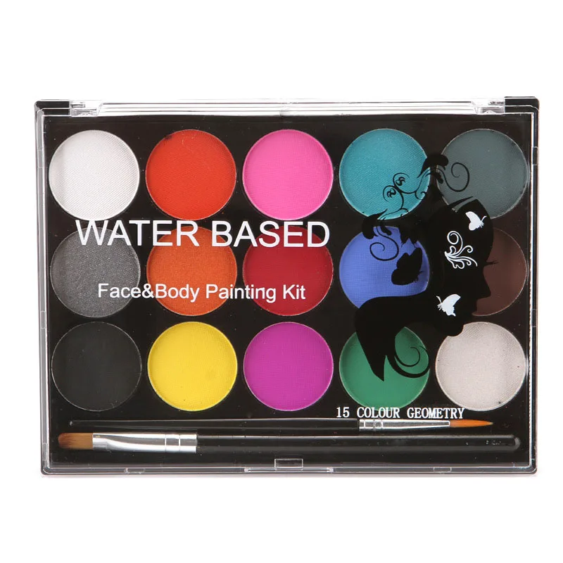 15 Colors Face Body Painting Non Toxic Safe Water Paint Oil with Brush Christmas Halloween Makeup Party Tools