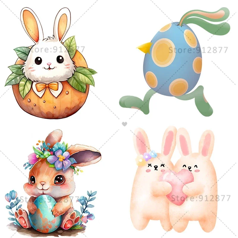 DTF Transfers Couple Bunny Cute Funny Running Easter Eggs Thick Thighs Easter Vibes Watercolor With Flowers Butterfly