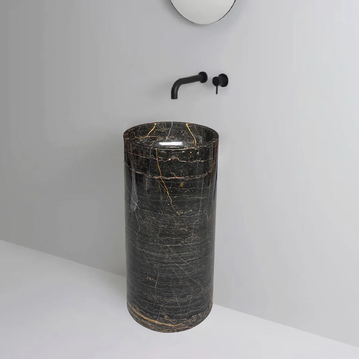 

Natural, integrated marble pillar basin, molded, rough stone, simple, modern