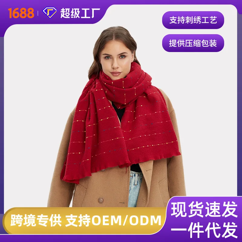 

2025 Новый рождественский женский шарф из смешанного хлопка красного цвета с шарфом большого размера для защиты от холода и тепла, незаменимая внешняя шаль