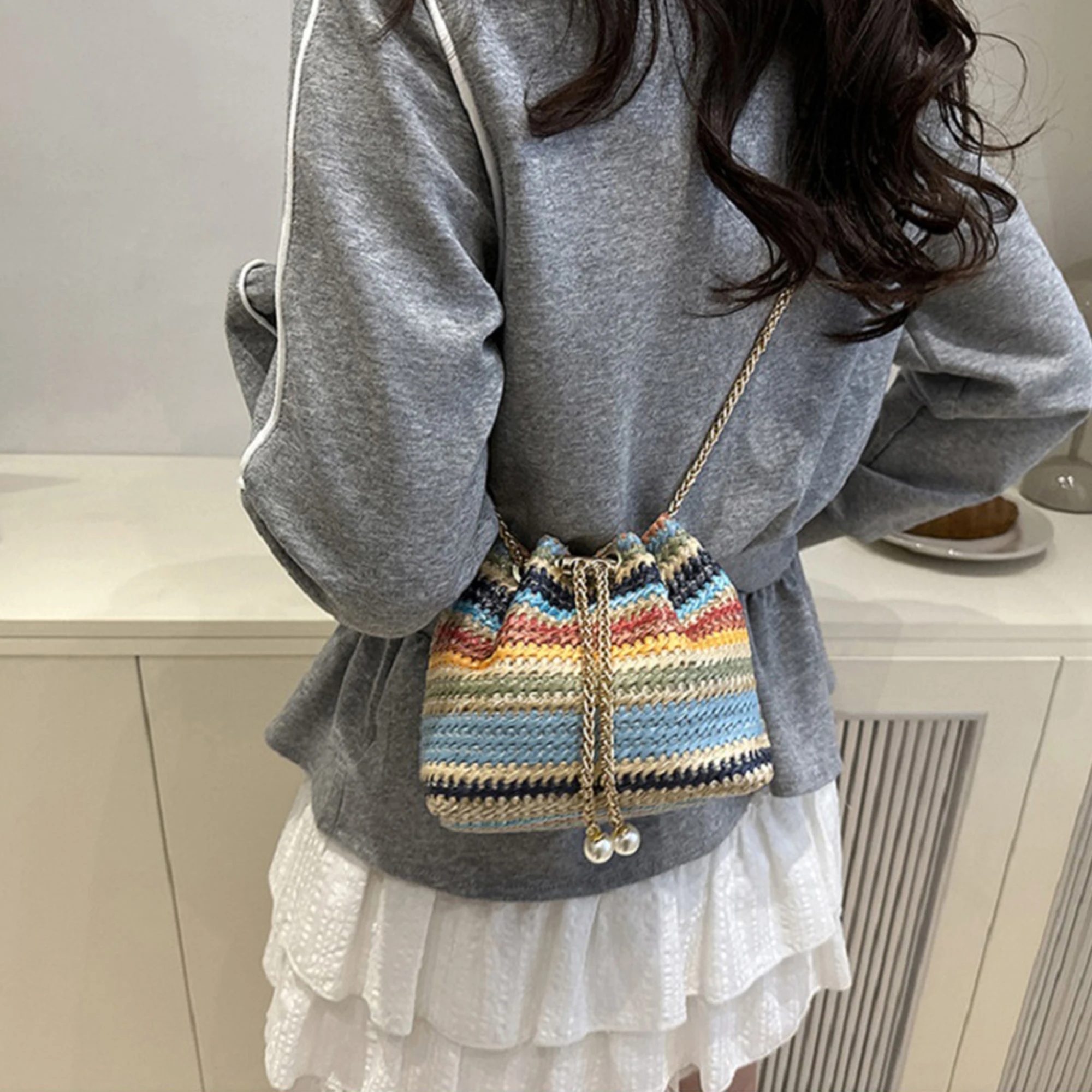 Tas Selempang Kulit Bergaya dengan Detail Rumbai Dompet Bahu Ringkas untuk Tas Messenger Modis Wanita