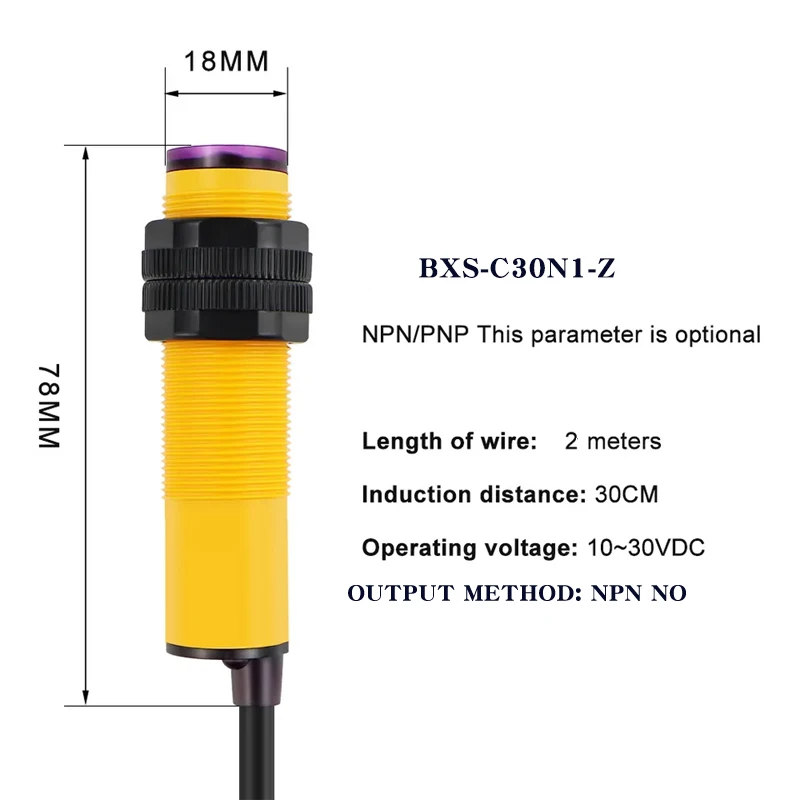 Photoelectric switch sensor M18 10cm 30cm 10 to 30V DC diffuse reflection Proximity switch sensor