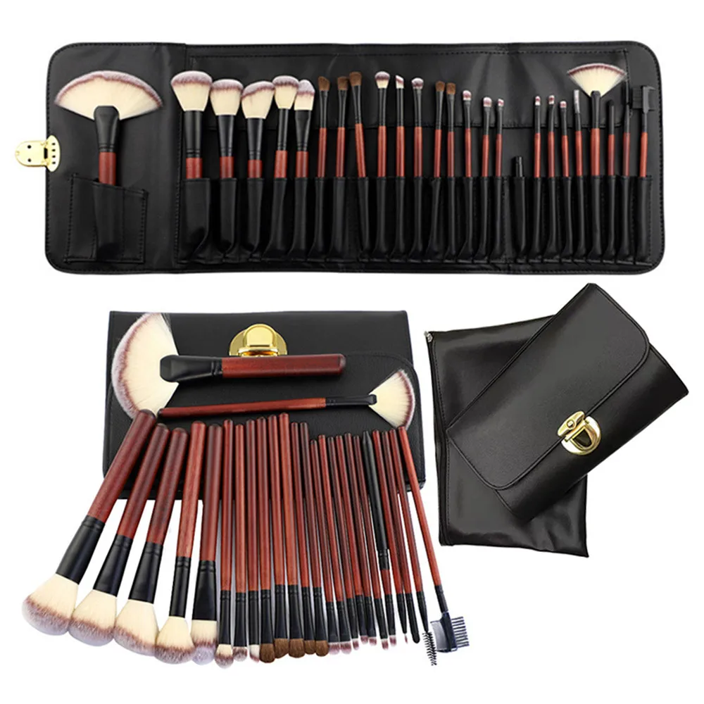 26 Pcs Professional Wooden Makeup Brushes Set with Leather Bag Foundation Eyeshadow Eye Lip Face Make Up Brush for Beauty Tools