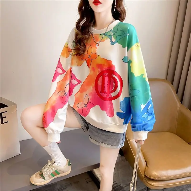 Fashion Trend Brand Thin Hoodie for Women New Tie Dye Print Design Loose Fitting Top Trendy