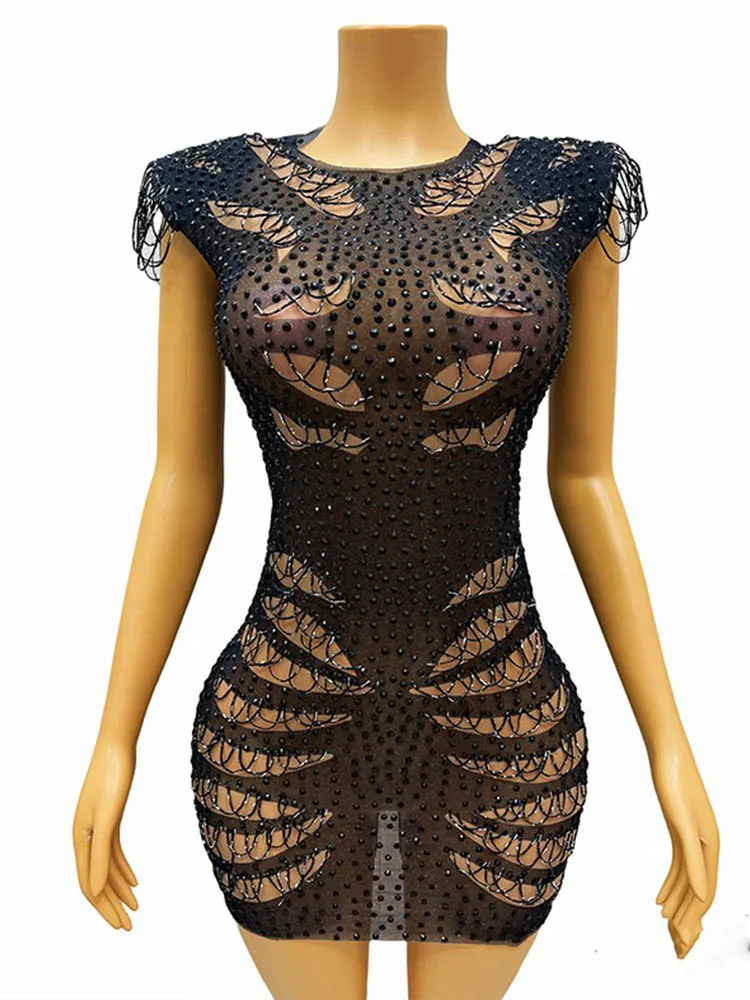 

High Quality Rhinestone Elastic Hip Hugging Dress 2024 New Fashion Custom Women'S Clothing