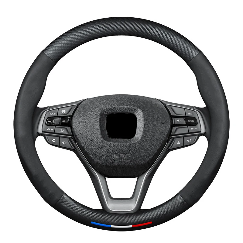 Suitable For Honda Fit Civic Accord Jazz Stream CRV HRV URV Vezel Steering Wheel Cover Leather Carbon Fiber Car Sreering Cover
