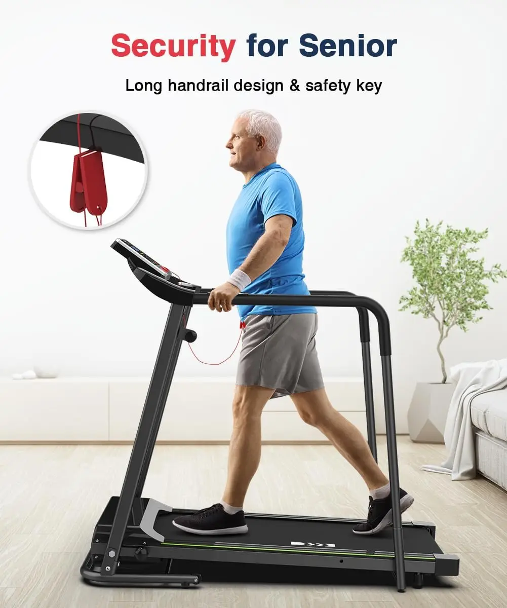 Walking Treadmill with Long Handrail for Balance, Recovery Fitness Exercise Machine  for Home use with Holder fo