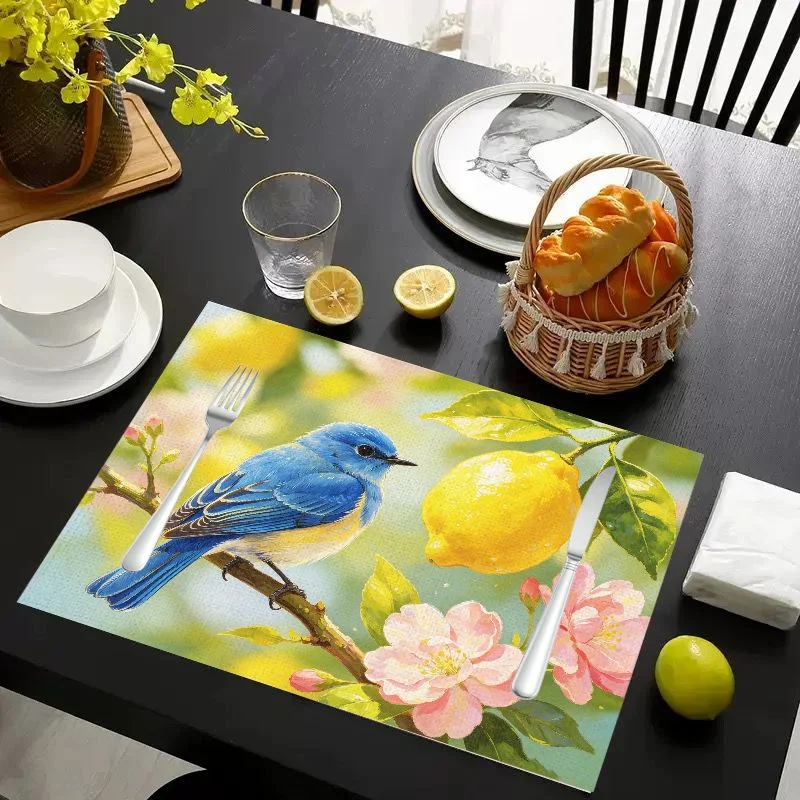 VIKAMA Placemat Pink Roses Green Vines Print, Waterproof Oil-Proof Heat-Resistant Non-Slip Dining Table Mat