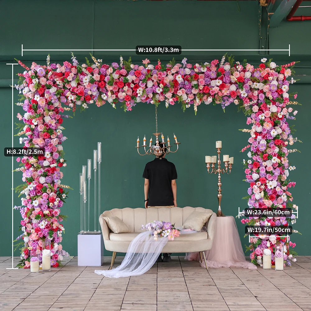 Pink Purple Rose Arch Garland Wedding Decoration with Silk Artificial Flower Arrangements for Aisle,Backdrop,Party Decor FL2529