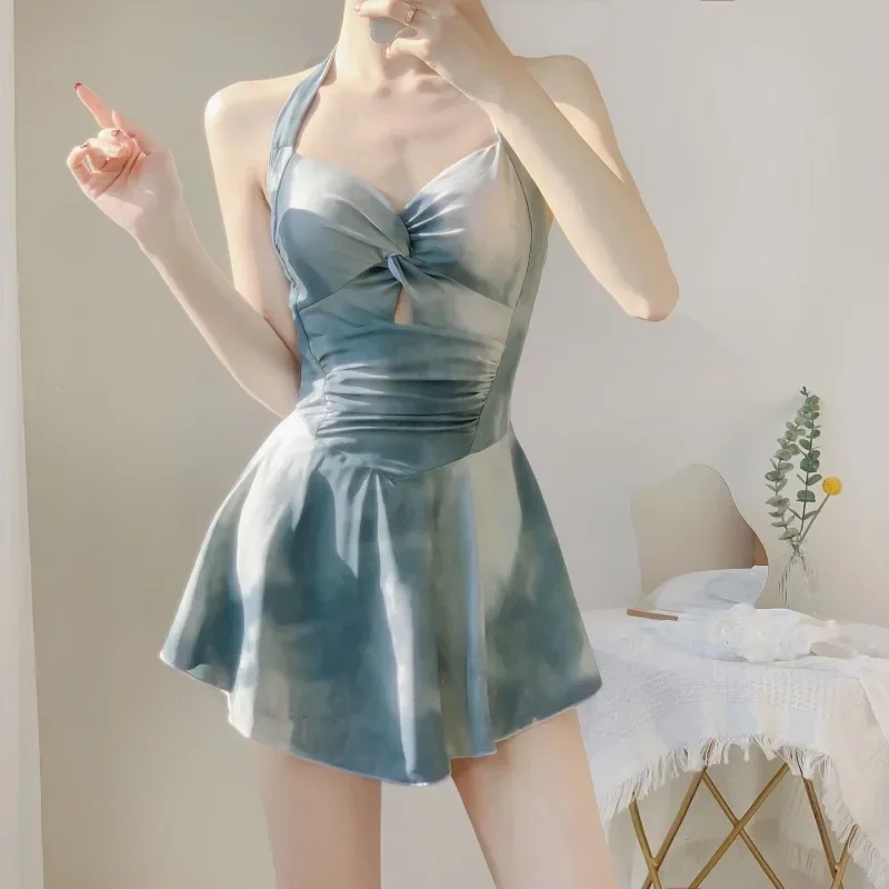 New  Swimsuit for Women Conservative and Pure Hot Girl Style Neck Skirt Style Belly-covering and Slimming One-piece Swimsuit