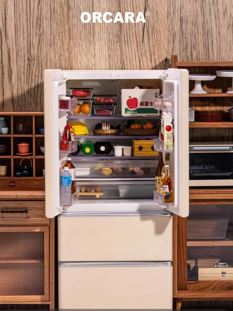 1:6 بيت الدمية نموذج صغير اكسسوارات الأثاث ثلاجة باب مزدوج مع ضوء Bjd Ob11 Gsc Blyth الجندي Lol المشهد الدعائم