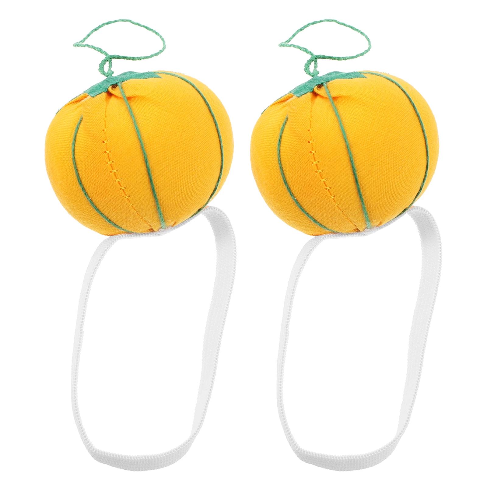 

2pcs Pumpkin Shaped Pin Cushion Wristband Yellow Sewing Needle Holder Organizer Cloth Durability Comfortable Easy Storage