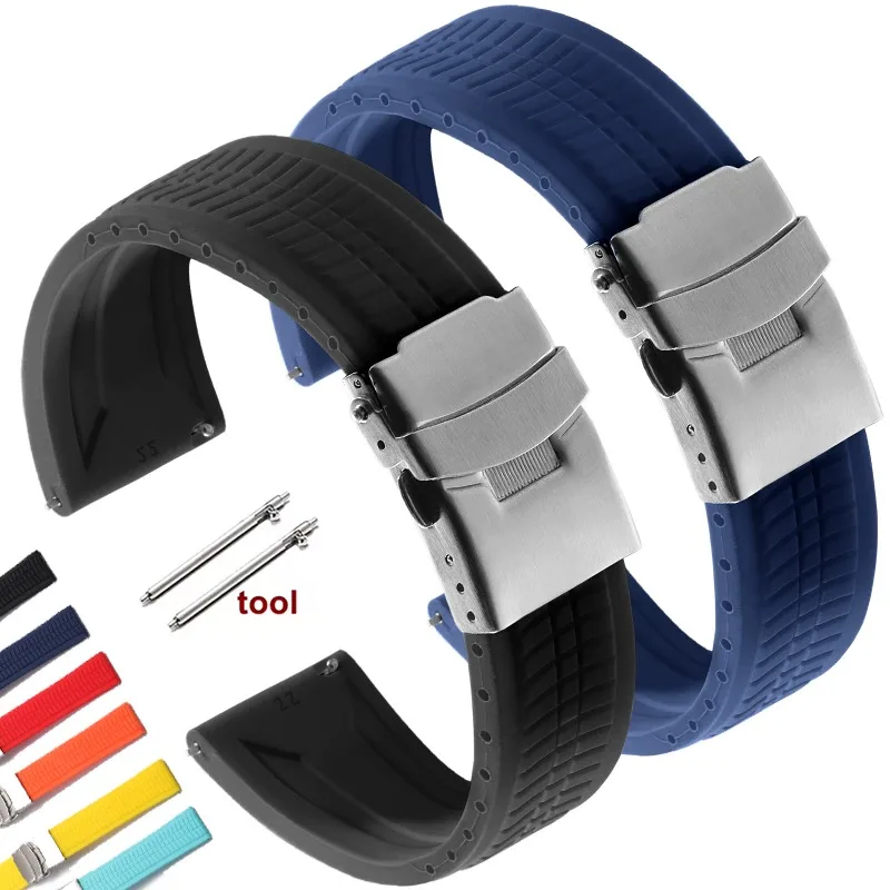 Bracelet de montre souple en caoutchouc de silicone avec boucle déployante 20mm 22mm 24mm pour Seiko pour Omega – Remplacement rapide