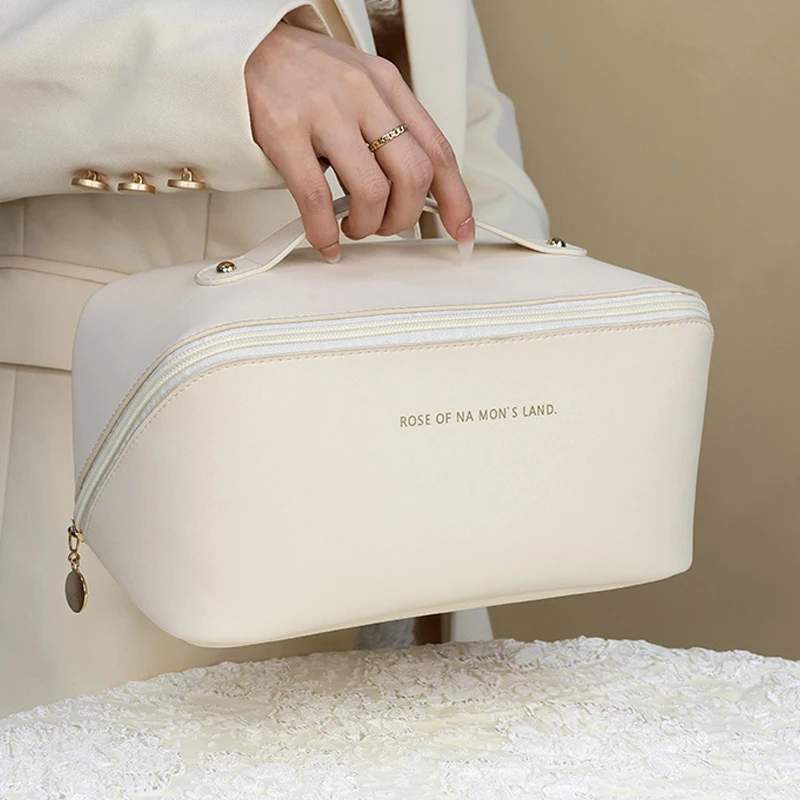 

PU Leather Makeup Organizer Bag for Travel Zippered Cosmetic Case Female Toiletry Kit Storage Pouch Lady Box
