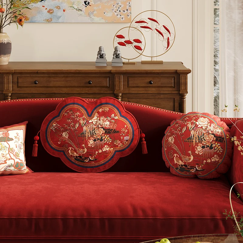 Chinese Flora Pillows Luxury Joyful Red Cushion Retro Square Decorative Pillow Cover For sofa Chair Home Decorations