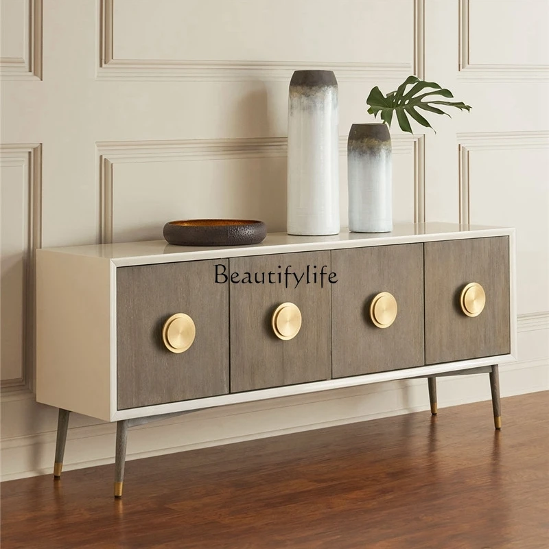 

French light luxury solid wood living room TV cabinet entrance door American country entrance restaurant