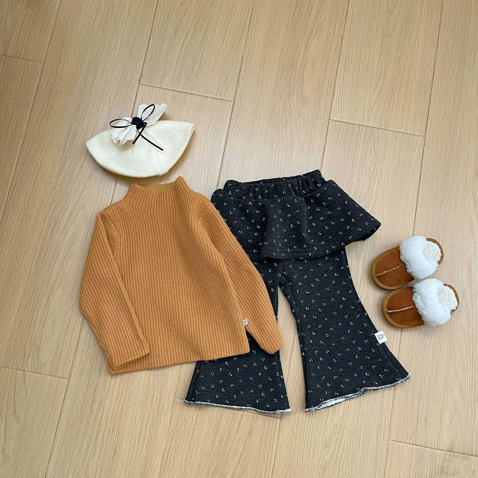 Children's Autumn and Winter Knitted New Baby Winter with Plush Semi High Neck Simple Base Versatile Sweater