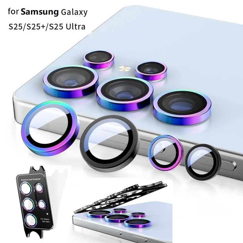 for Samsung S25 Ultra S25+ Plus Camera Bezel Cover Tempered Glass Lens Protector Colorful Anti Scratch Metal Ring Film Cap