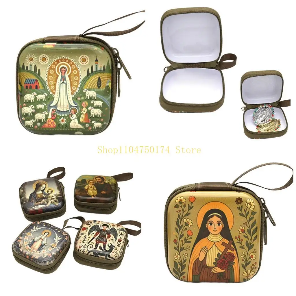 Religious Jewelry Storage Box Catholic Rosary Coin Purses with Zippers Closures Portable Headphone Bag for Women Men top sale