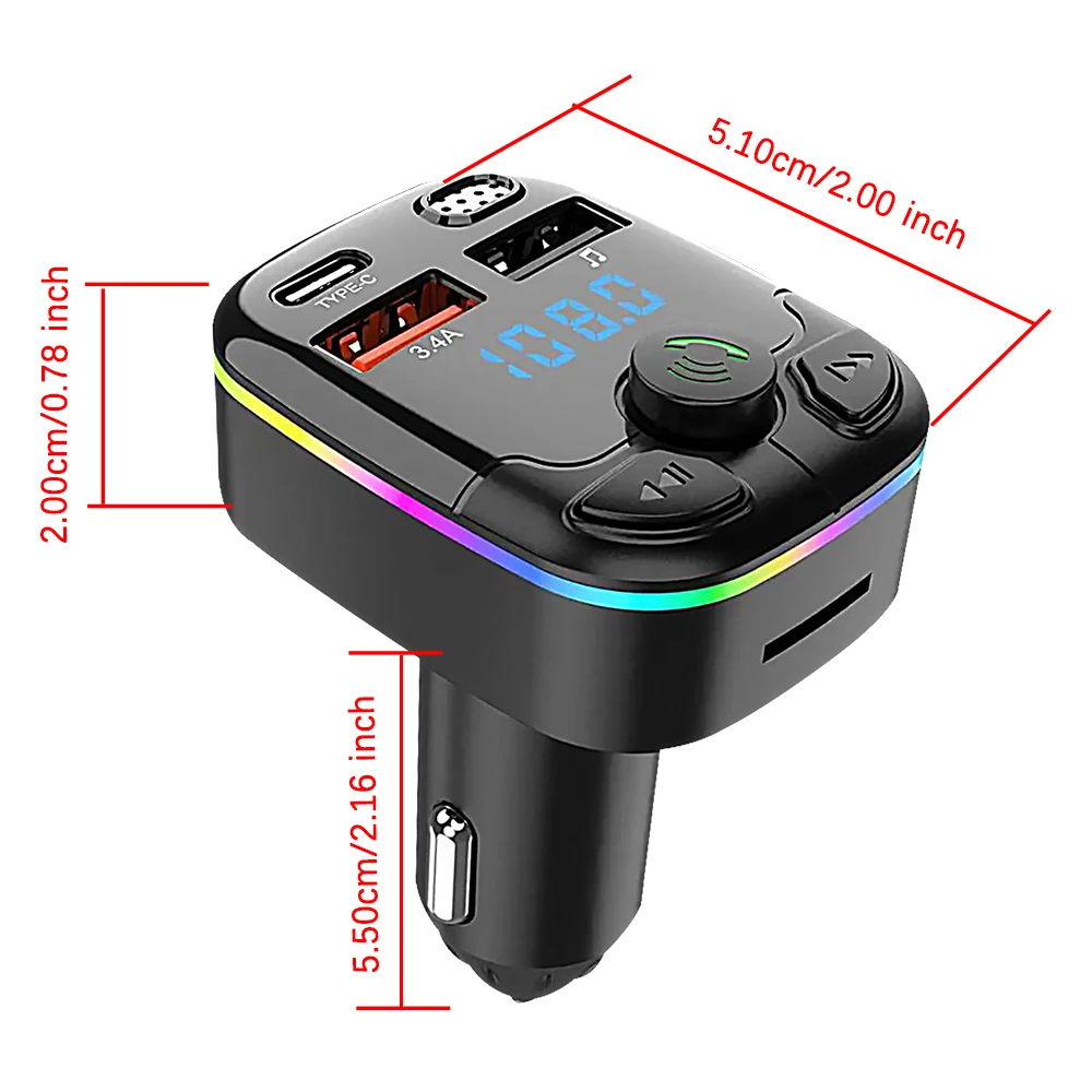 Fm Transmitter Wireless Bluetooth 5.0 Noise Reduction Audio Receiver Car Fast Charger Car MP3 Player Handfree Dual Usb Car Kit