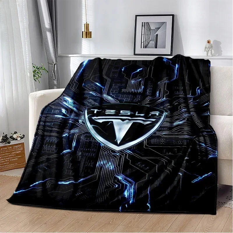 Tesla logo printed blanket Flange Warm Soft and comfortable throw bed linings birthday gift Picnic Camping Lunch Break a23