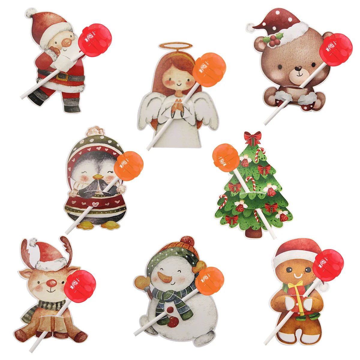 48 قطعة بطاقات مصاصة عيد الميلاد الكرتونية الملاك/سانتا/الزنجبيل رجل حوامل الحلوى لحفلة عيد ميلاد سعيد الاطفال الحلويات التعبئة والتغليف