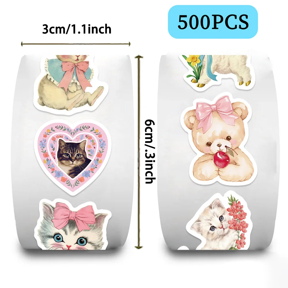 500 sztuk śliczne naklejki ze zwierzętami rolka estetyczna kokietka kreskówki naklejki dekoracyjne DIY Scrapbooking Laptop telefon Kawaii zestawy naklejek