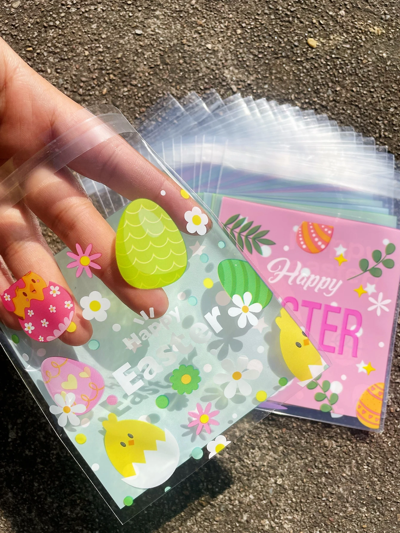 행복한 부활절 인쇄 작은 토끼 선물 사탕 장식 가방, 부활절 달걀 패턴 Opp 자체 밀봉 가방, 100 개