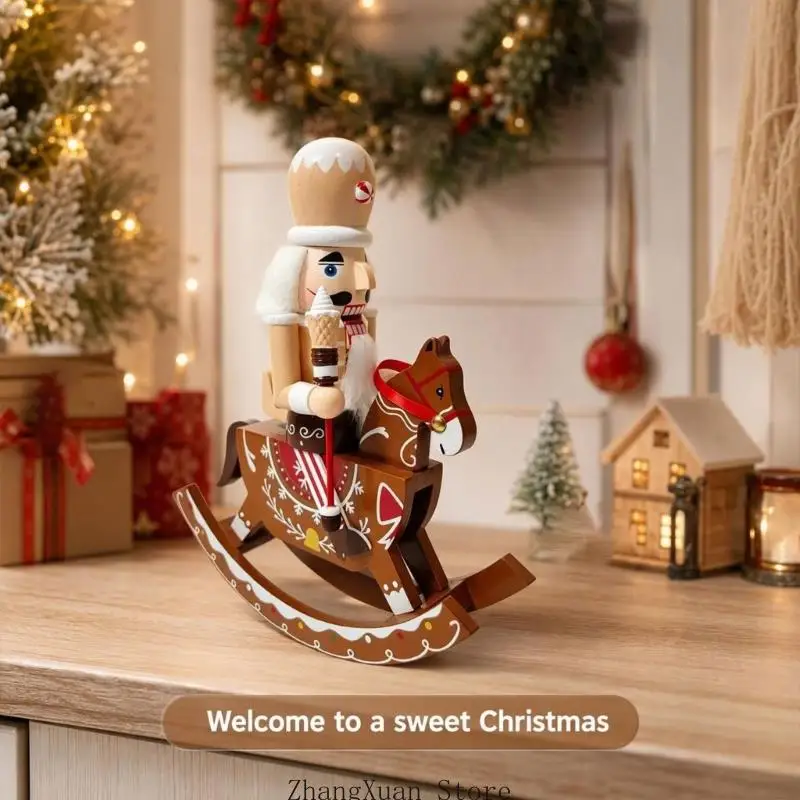 Nussknacker-Statue aus Holz mit Lebkuchen, Schaukelpferd, Weihnachtsgeschenk, 3 x – Detail 10
