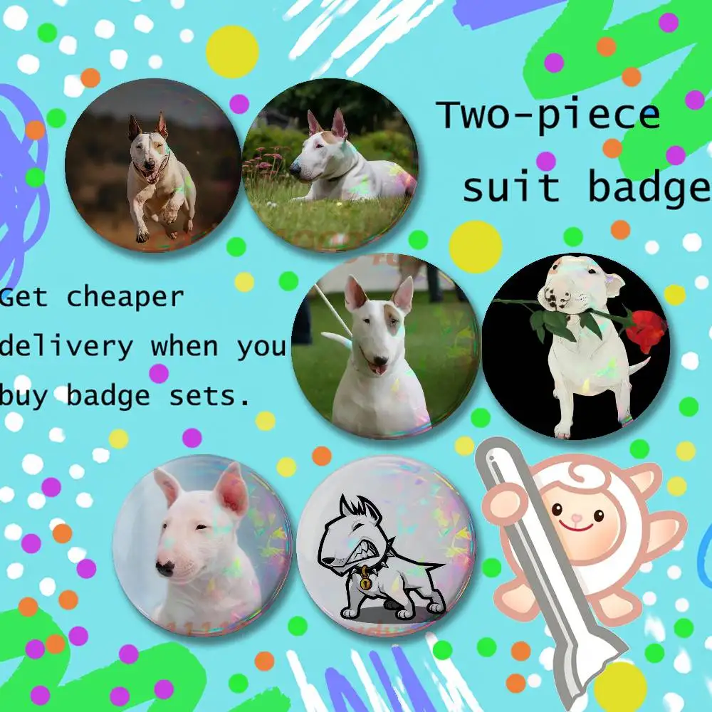 Funny Bull Terrier Dog Brooches for Backpack Accessories 25,32,44,58,75mm Round Enamel Pins 2-piece set Cartoon Anime Badge